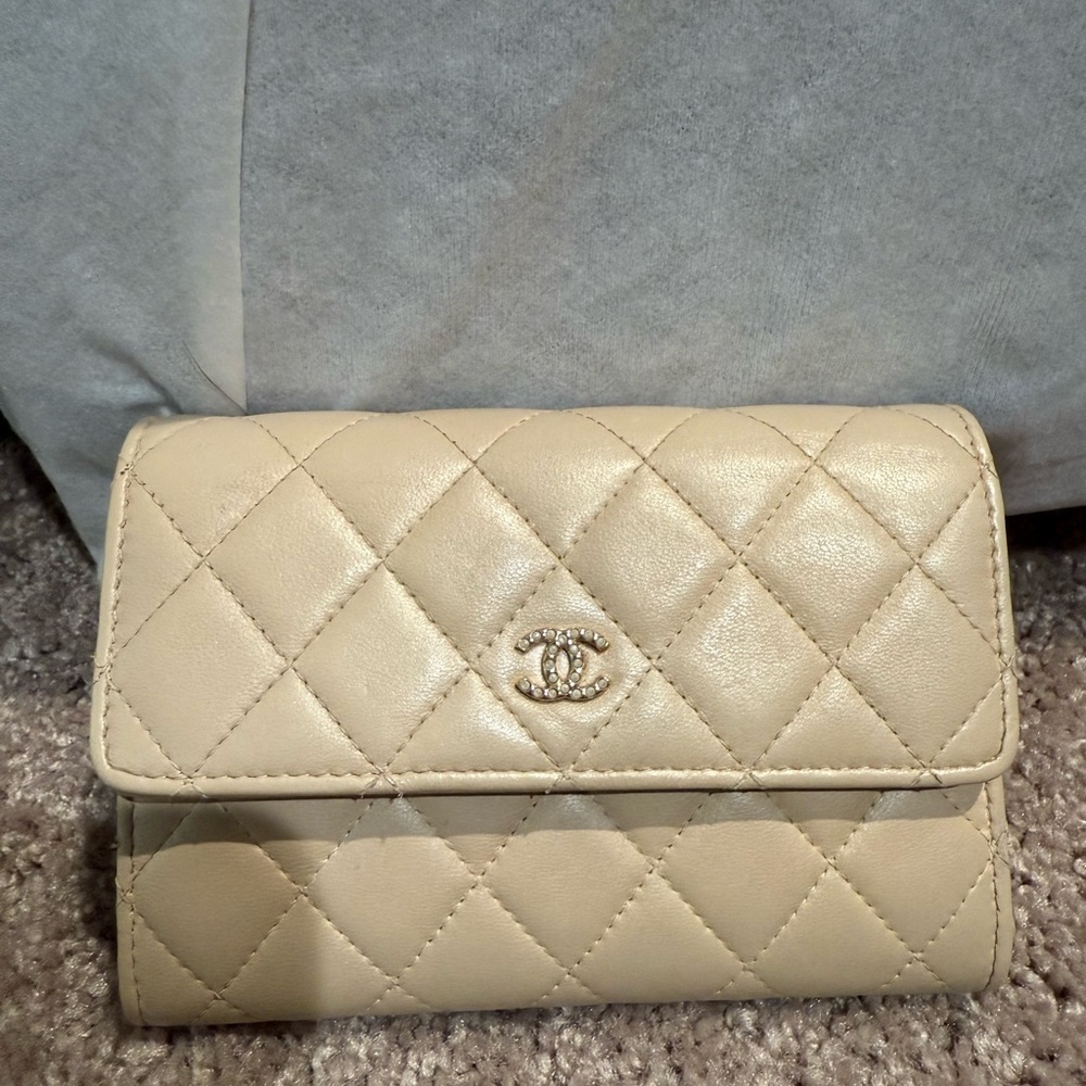 Chanel Cream Mini Quilted Bag with Iconic Logo